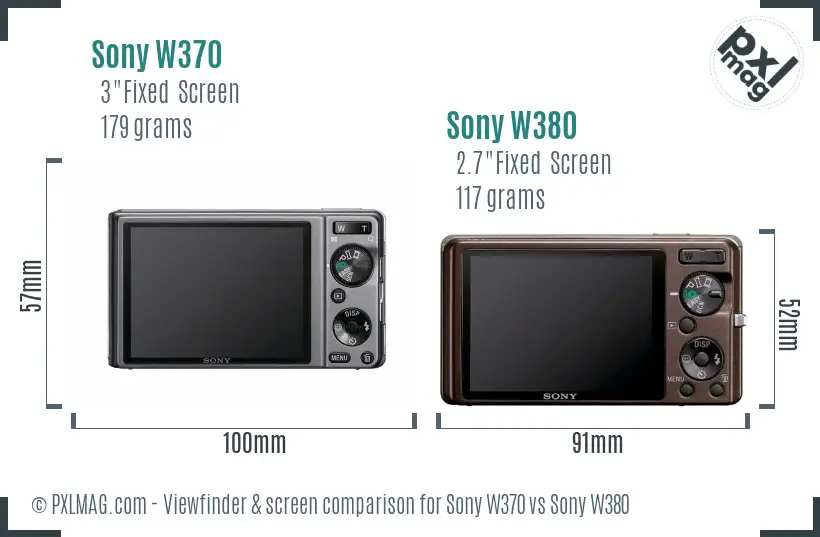 Sony W370 vs Sony W380 Screen and Viewfinder comparison