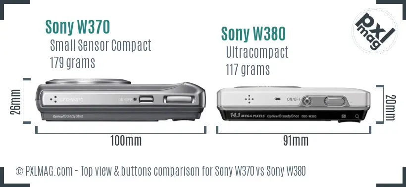 Sony W370 vs Sony W380 top view buttons comparison