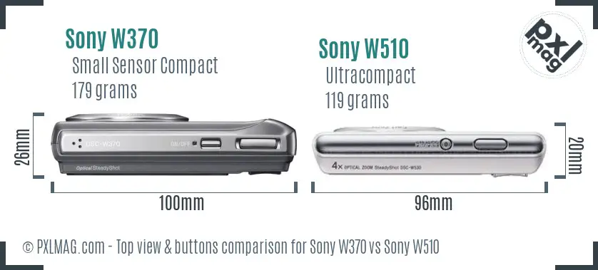 Sony W370 vs Sony W510 top view buttons comparison