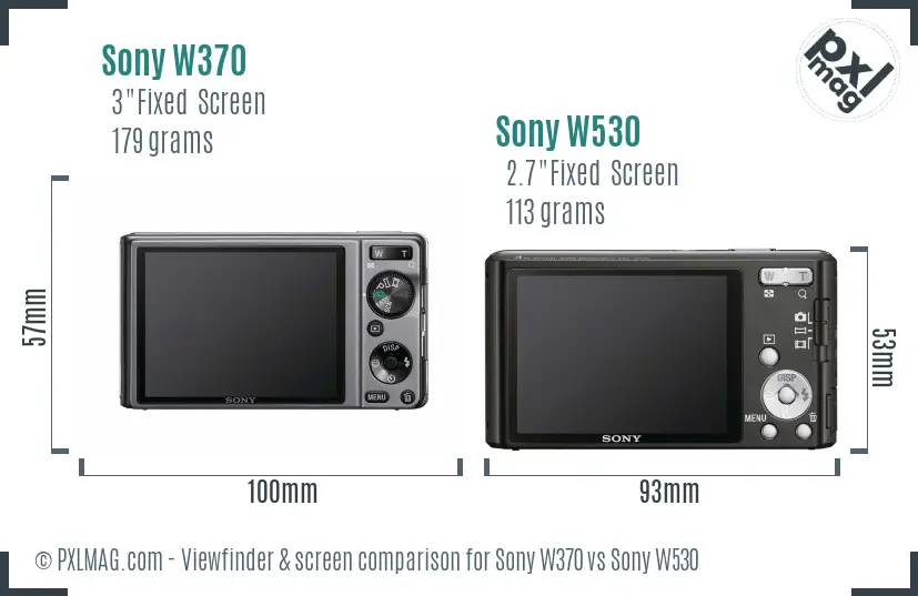 Sony W370 vs Sony W530 Screen and Viewfinder comparison