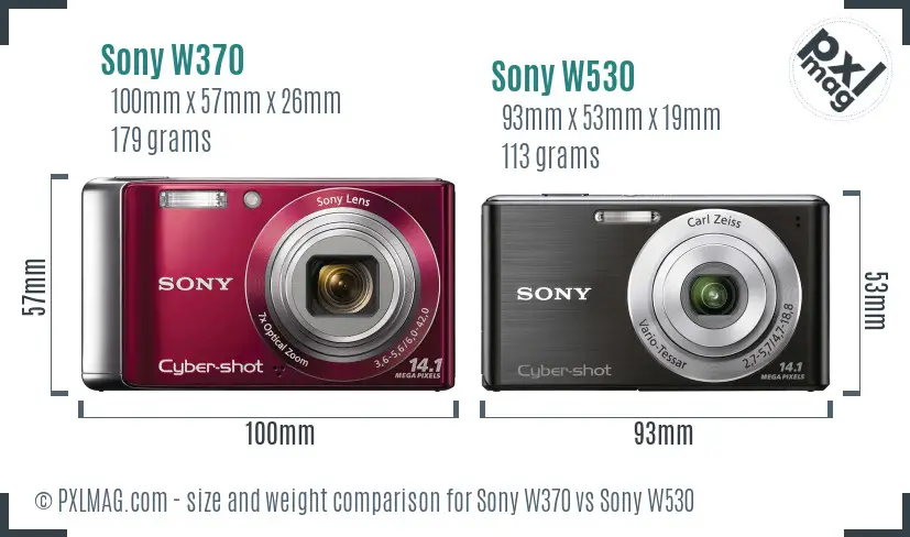 Sony W370 vs Sony W530 size comparison
