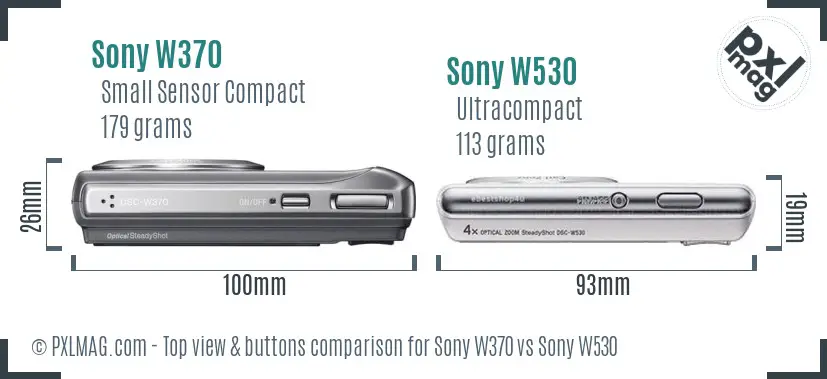 Sony W370 vs Sony W530 top view buttons comparison