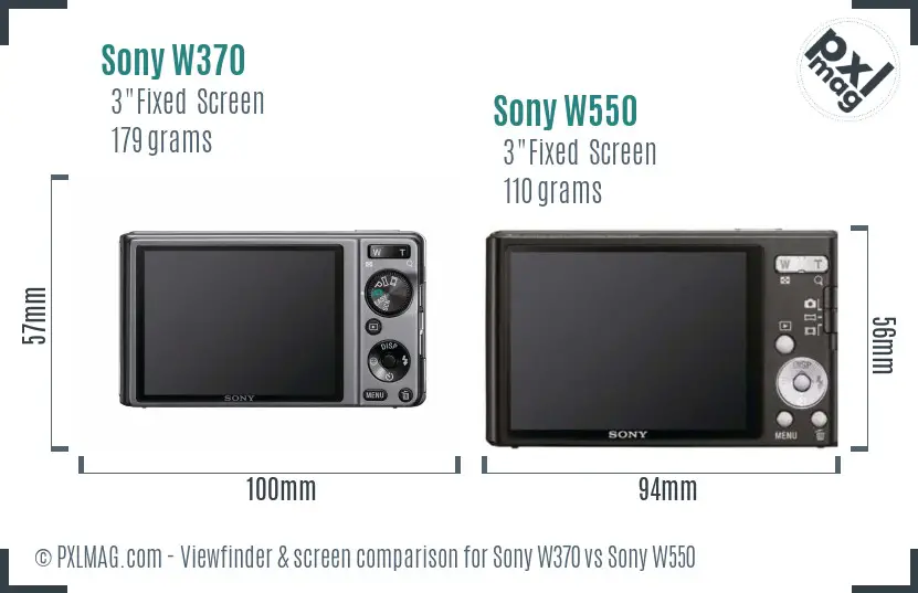Sony W370 vs Sony W550 Screen and Viewfinder comparison
