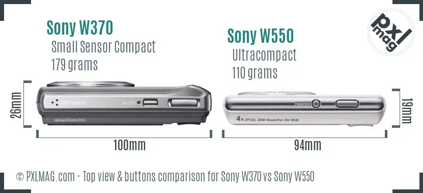 Sony W370 vs Sony W550 top view buttons comparison
