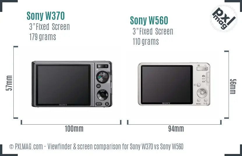 Sony W370 vs Sony W560 Screen and Viewfinder comparison