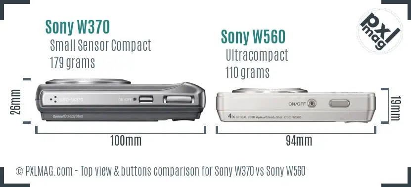 Sony W370 vs Sony W560 top view buttons comparison