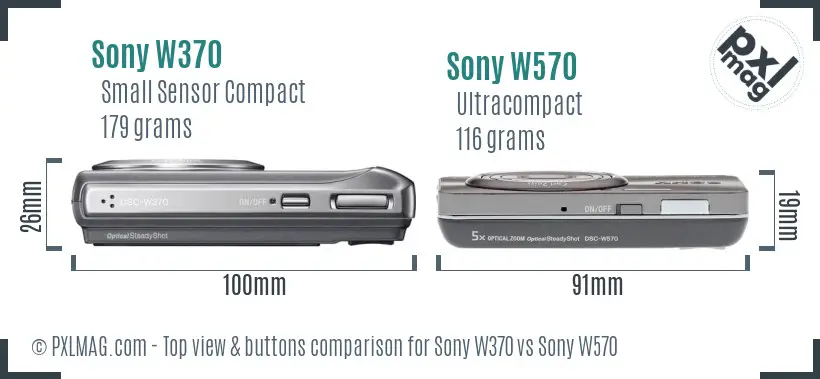 Sony W370 vs Sony W570 top view buttons comparison