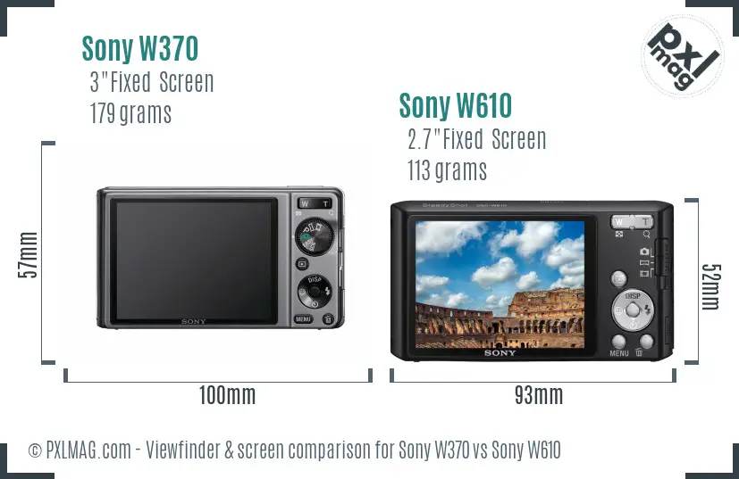 Sony W370 vs Sony W610 Screen and Viewfinder comparison