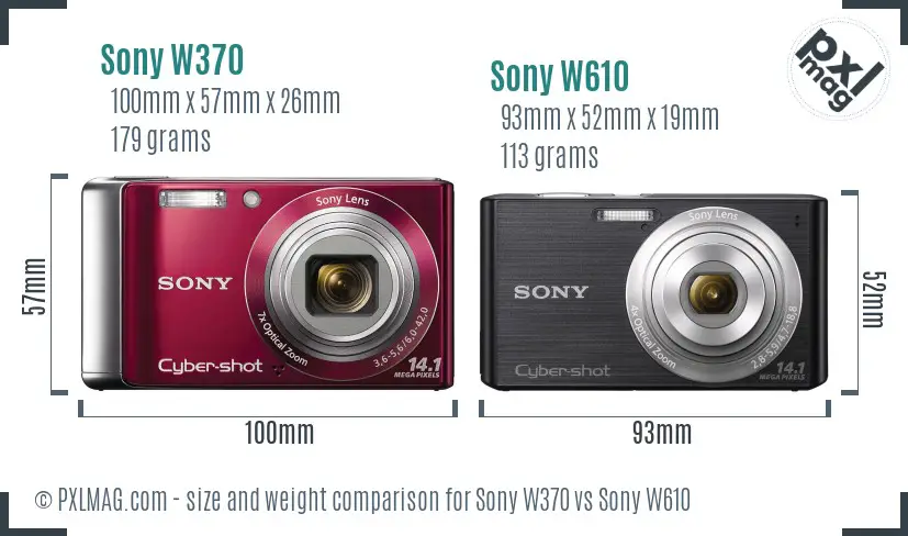 Sony W370 vs Sony W610 size comparison