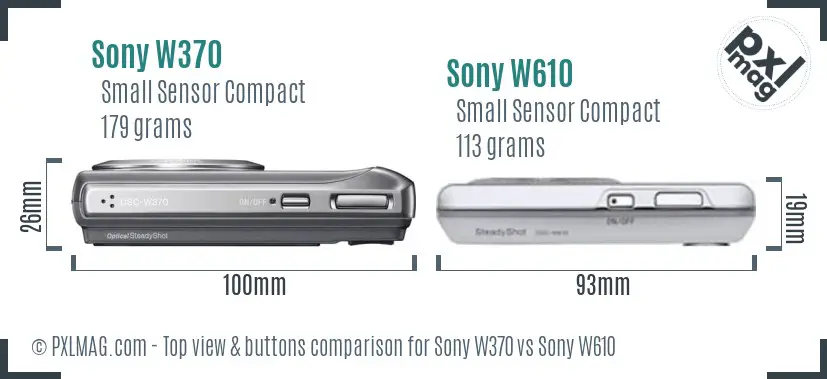 Sony W370 vs Sony W610 top view buttons comparison