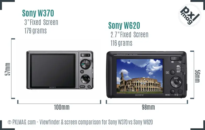 Sony W370 vs Sony W620 Screen and Viewfinder comparison