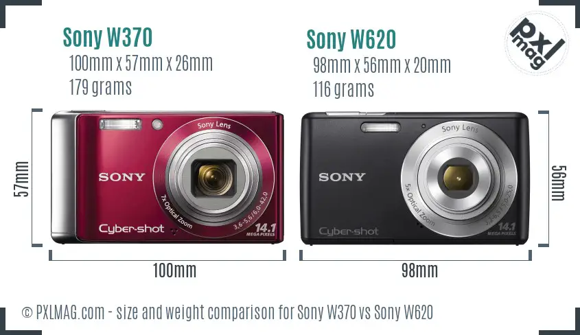Sony W370 vs Sony W620 size comparison