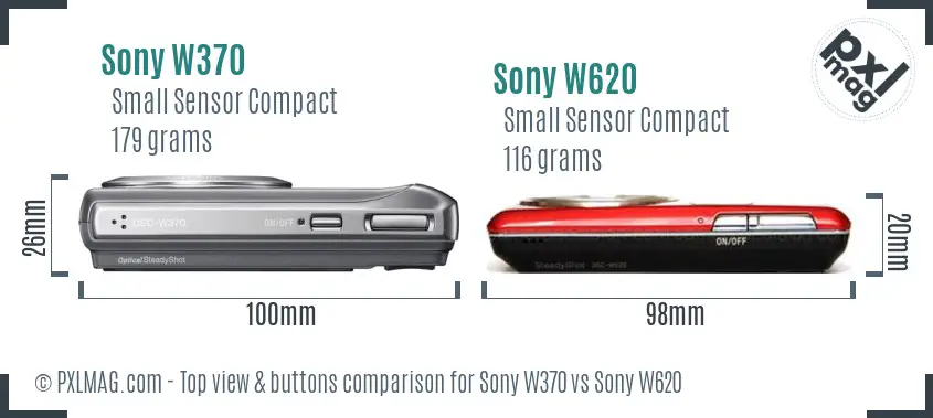 Sony W370 vs Sony W620 top view buttons comparison