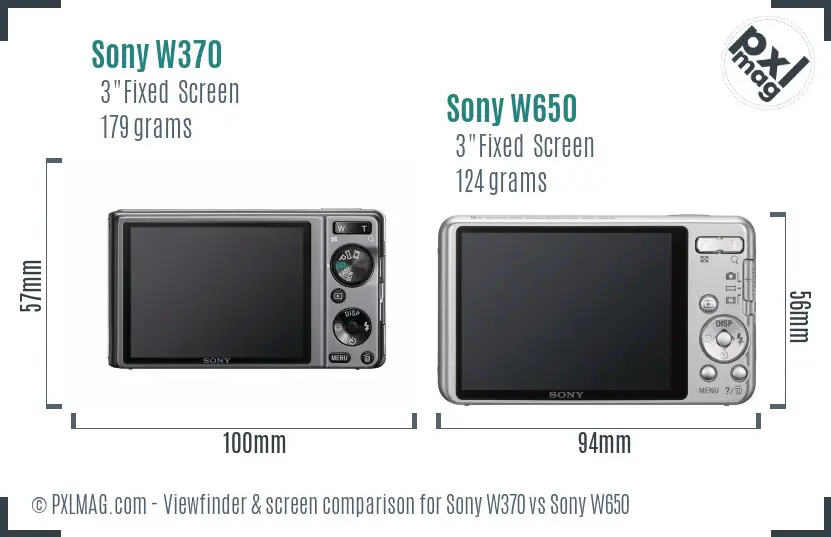 Sony W370 vs Sony W650 Screen and Viewfinder comparison