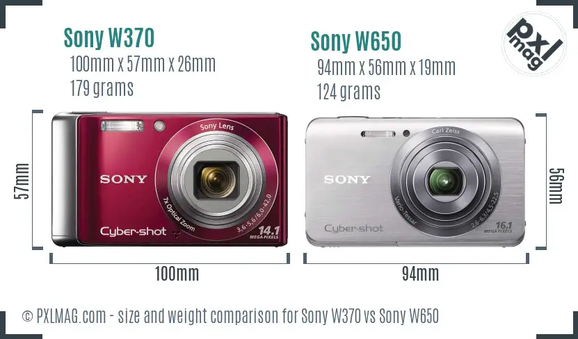 Sony W370 vs Sony W650 size comparison