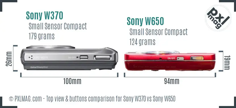 Sony W370 vs Sony W650 top view buttons comparison