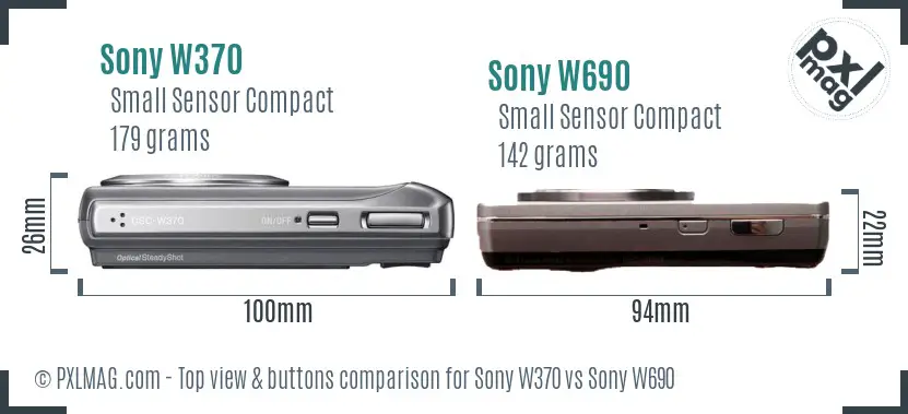 Sony W370 vs Sony W690 top view buttons comparison