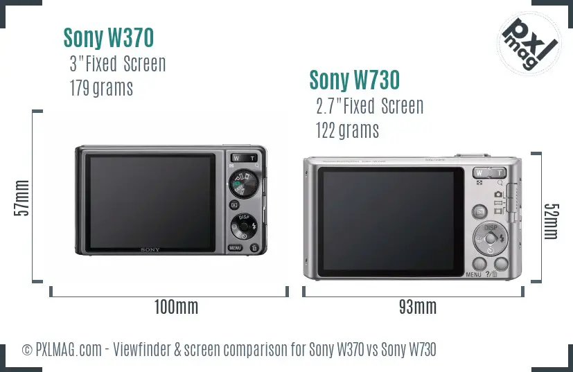 Sony W370 vs Sony W730 Screen and Viewfinder comparison