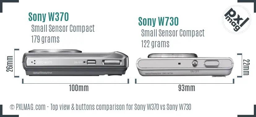 Sony W370 vs Sony W730 top view buttons comparison