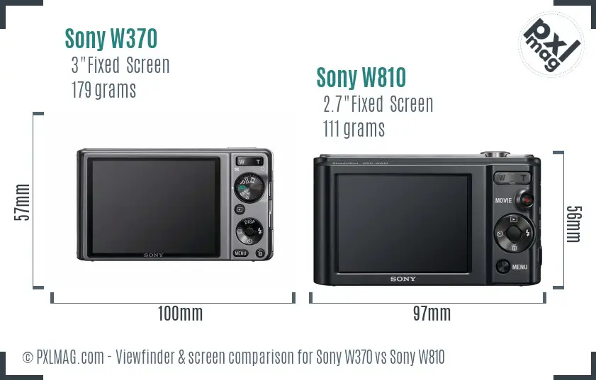 Sony W370 vs Sony W810 Screen and Viewfinder comparison