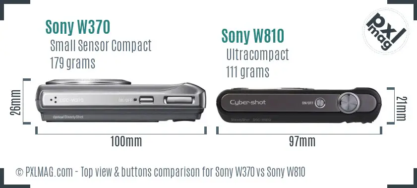 Sony W370 vs Sony W810 top view buttons comparison