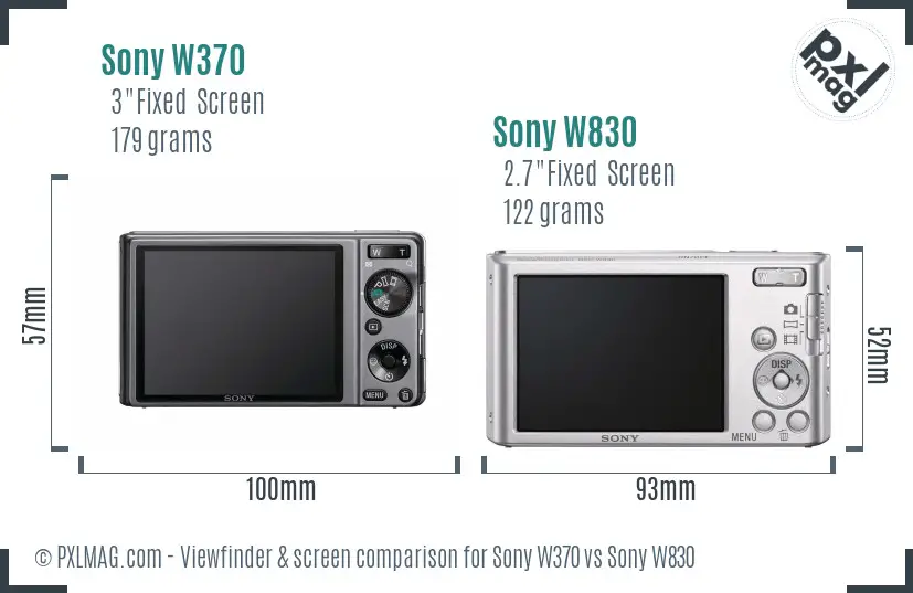 Sony W370 vs Sony W830 Screen and Viewfinder comparison