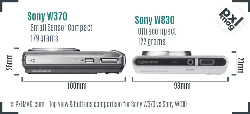 Sony W370 vs Sony W830 top view buttons comparison