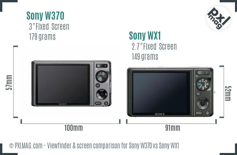 Sony W370 vs Sony WX1 Screen and Viewfinder comparison