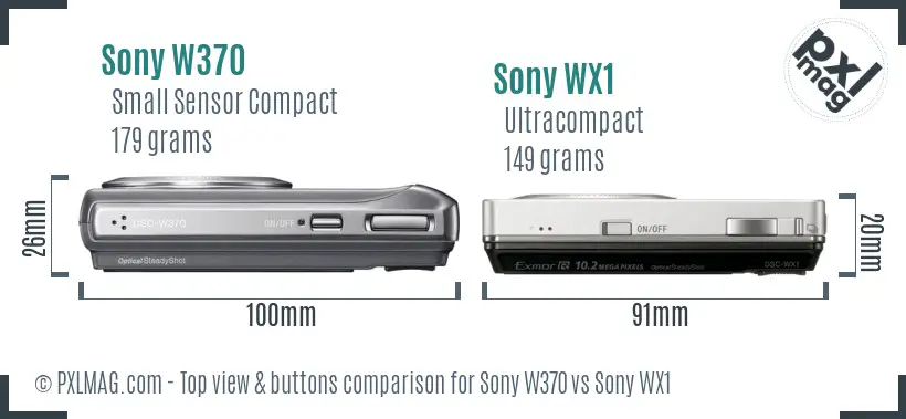 Sony W370 vs Sony WX1 top view buttons comparison