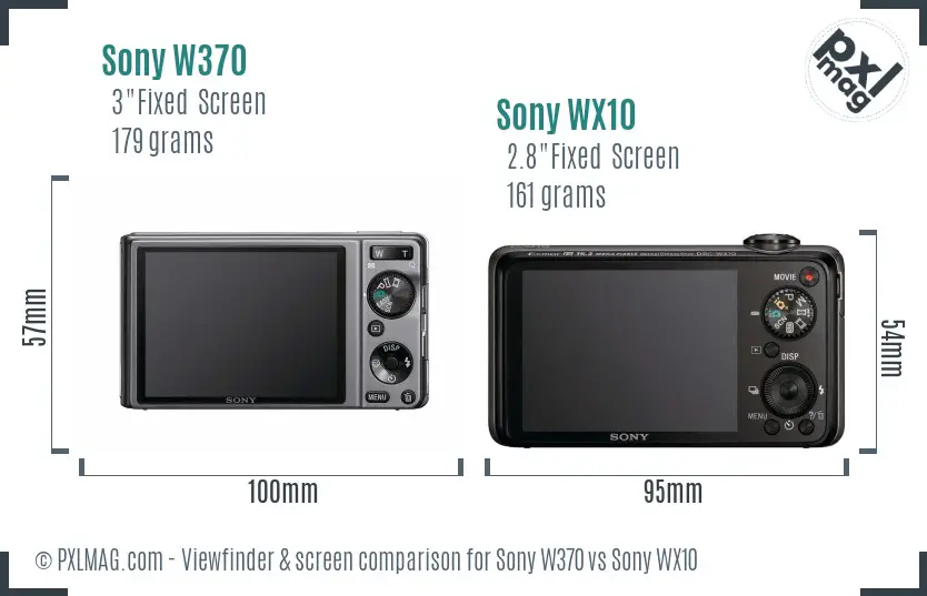 Sony W370 vs Sony WX10 Screen and Viewfinder comparison