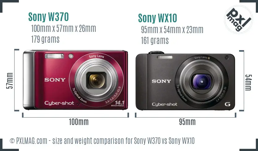 Sony W370 vs Sony WX10 size comparison