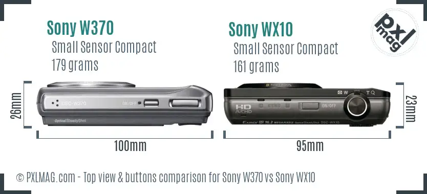 Sony W370 vs Sony WX10 top view buttons comparison