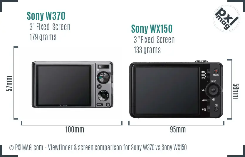 Sony W370 vs Sony WX150 Screen and Viewfinder comparison