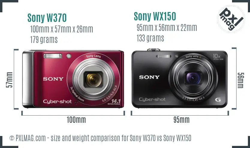 Sony W370 vs Sony WX150 size comparison