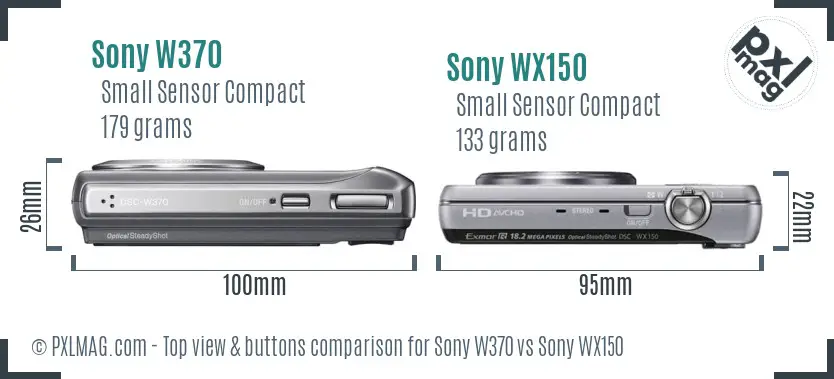 Sony W370 vs Sony WX150 top view buttons comparison