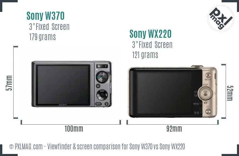 Sony W370 vs Sony WX220 Screen and Viewfinder comparison