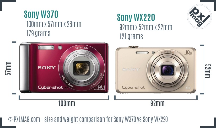 Sony W370 vs Sony WX220 size comparison
