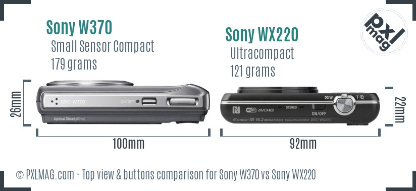 Sony W370 vs Sony WX220 top view buttons comparison