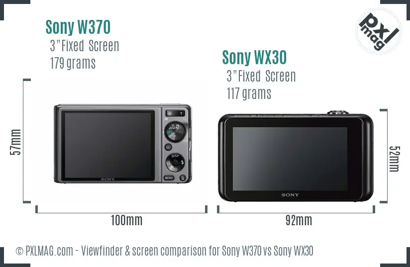 Sony W370 vs Sony WX30 Screen and Viewfinder comparison