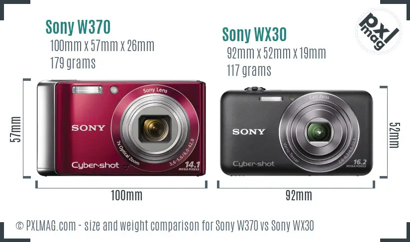 Sony W370 vs Sony WX30 size comparison