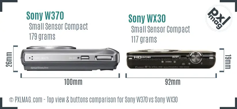 Sony W370 vs Sony WX30 top view buttons comparison