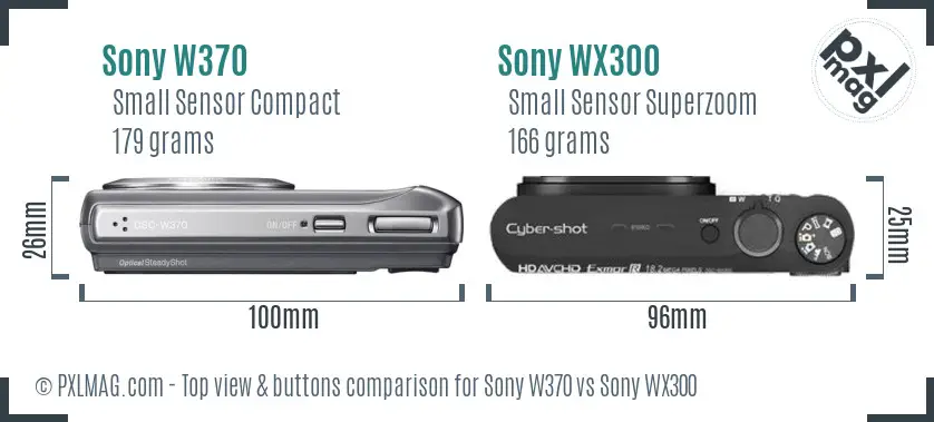 Sony W370 vs Sony WX300 top view buttons comparison