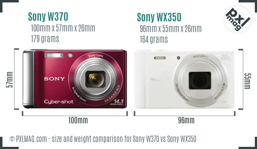 Sony W370 vs Sony WX350 size comparison