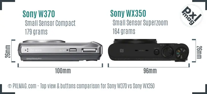 Sony W370 vs Sony WX350 top view buttons comparison
