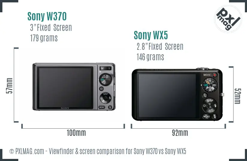 Sony W370 vs Sony WX5 Screen and Viewfinder comparison