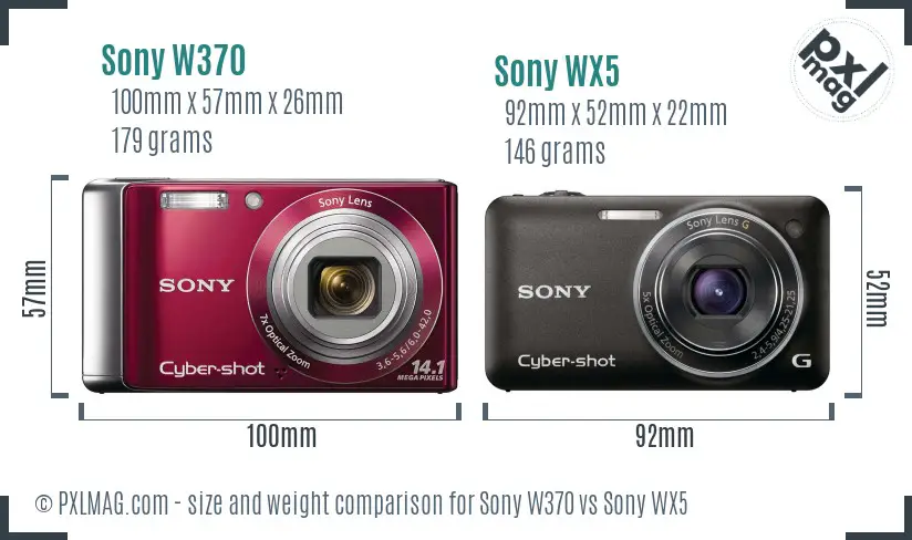 Sony W370 vs Sony WX5 size comparison