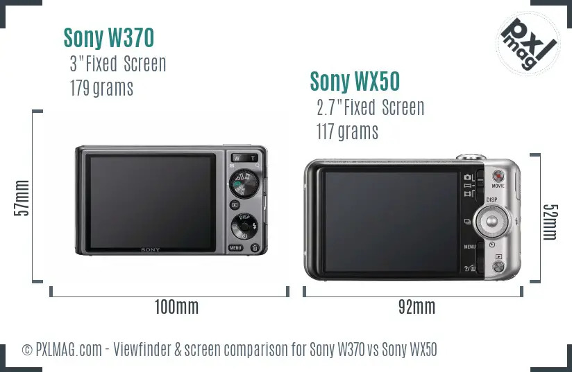 Sony W370 vs Sony WX50 Screen and Viewfinder comparison