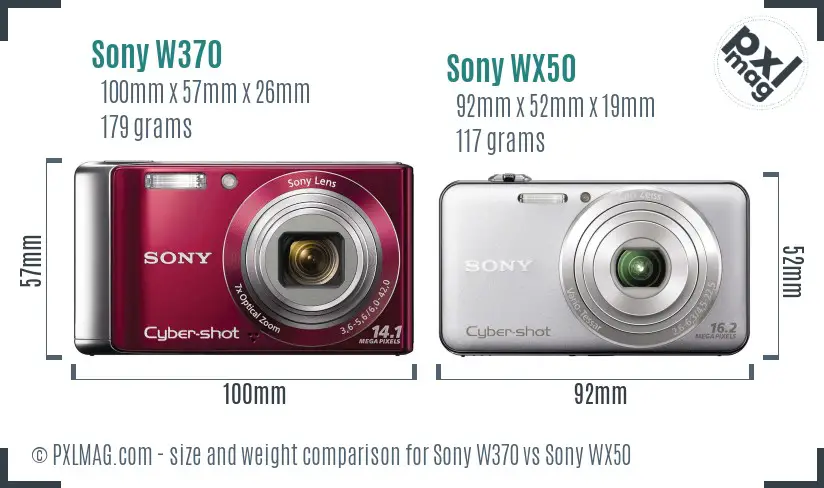 Sony W370 vs Sony WX50 size comparison