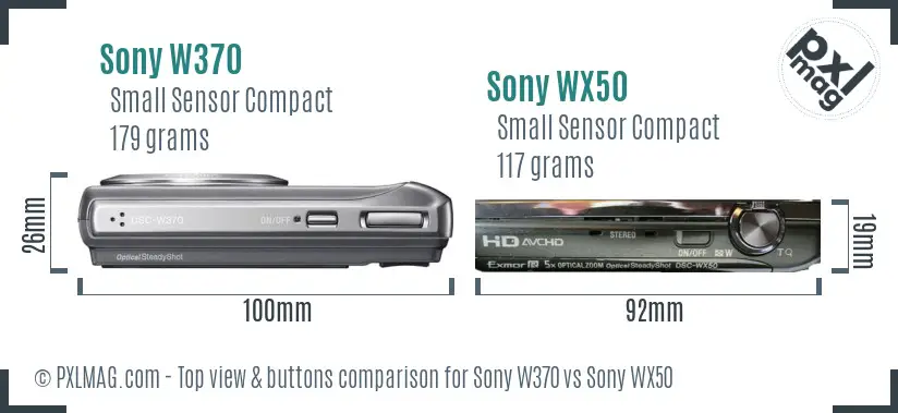 Sony W370 vs Sony WX50 top view buttons comparison