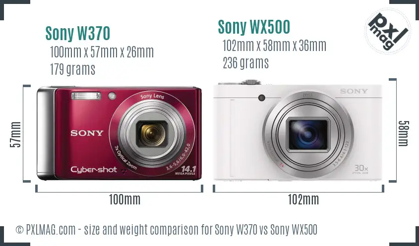 Sony W370 vs Sony WX500 size comparison